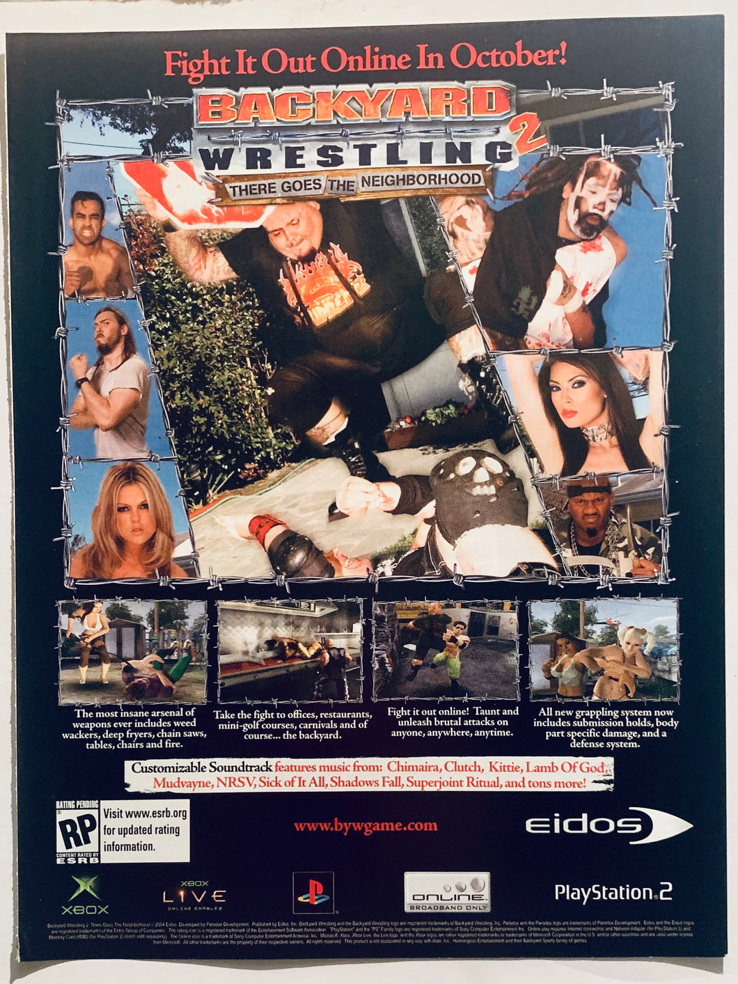 Backyard Wrestling 2: There Goes the Neighborhood - PS2 Xbox- Original Vintage Advertisement - Print Ads - Laminated A4 Poster