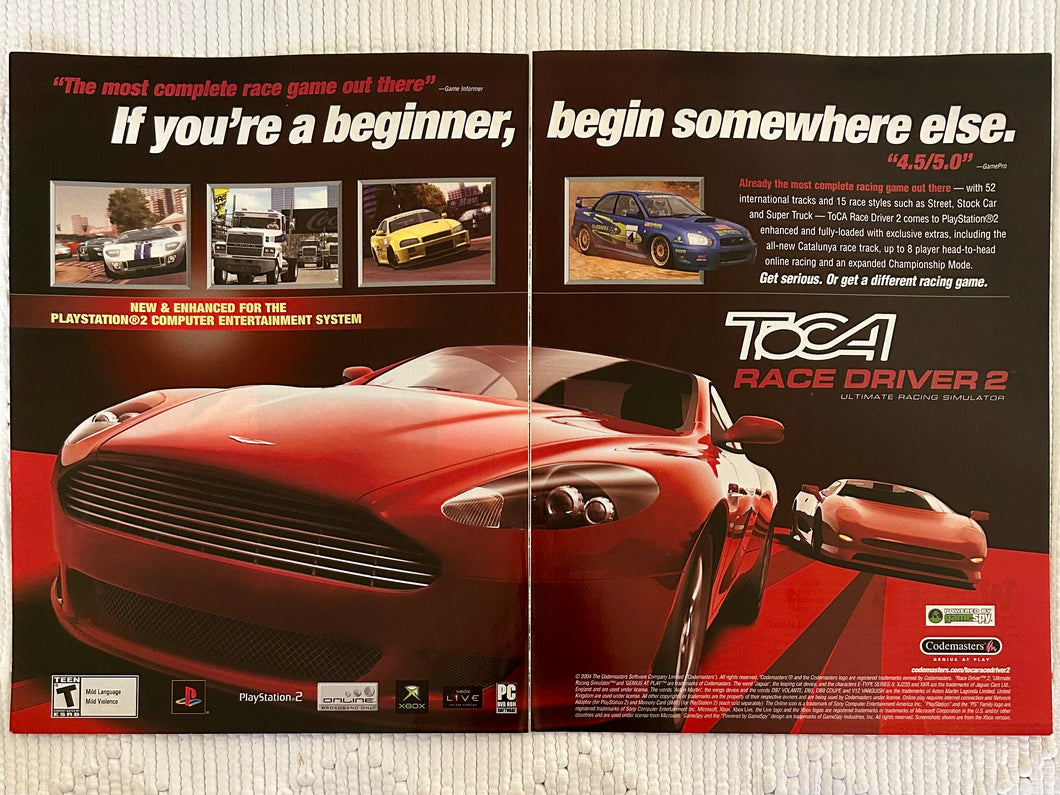 TOCA Race Driver 2 - PS2 Xbox PC - Original Vintage Advertisement - Print Ads - Laminated A3 Poster