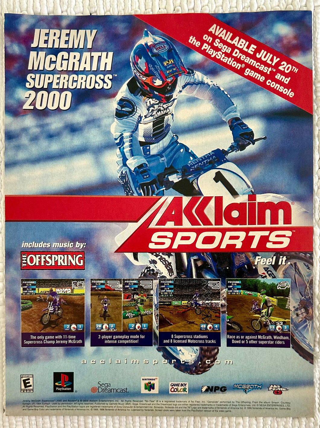 Jeremy McGrath Supercross 2000 - Dreamcast PlayStation N64 - Original Vintage Advertisement - Print Ads - Laminated A4 Poster
