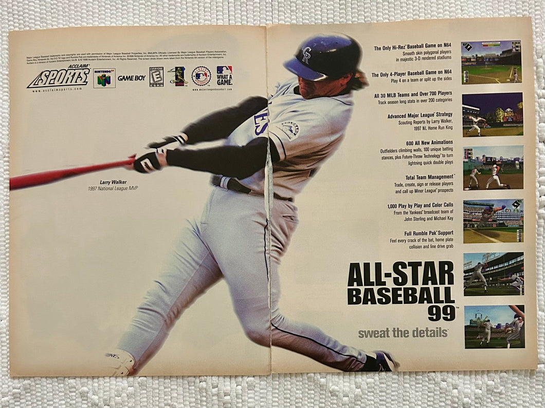 All-Star Baseball 99 - N64 GameBoy - Original Vintage Advertisement - Print Ads - Laminated A3 Poster
