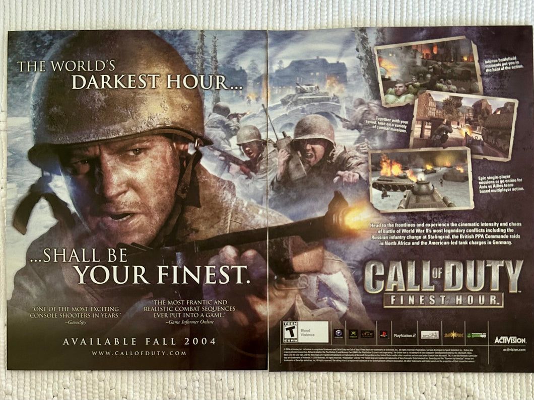 Call of Duty: Finest Hour - PS2 NGC Xbox - Original Vintage Advertisement - Print Ads - Laminated A3 Poster