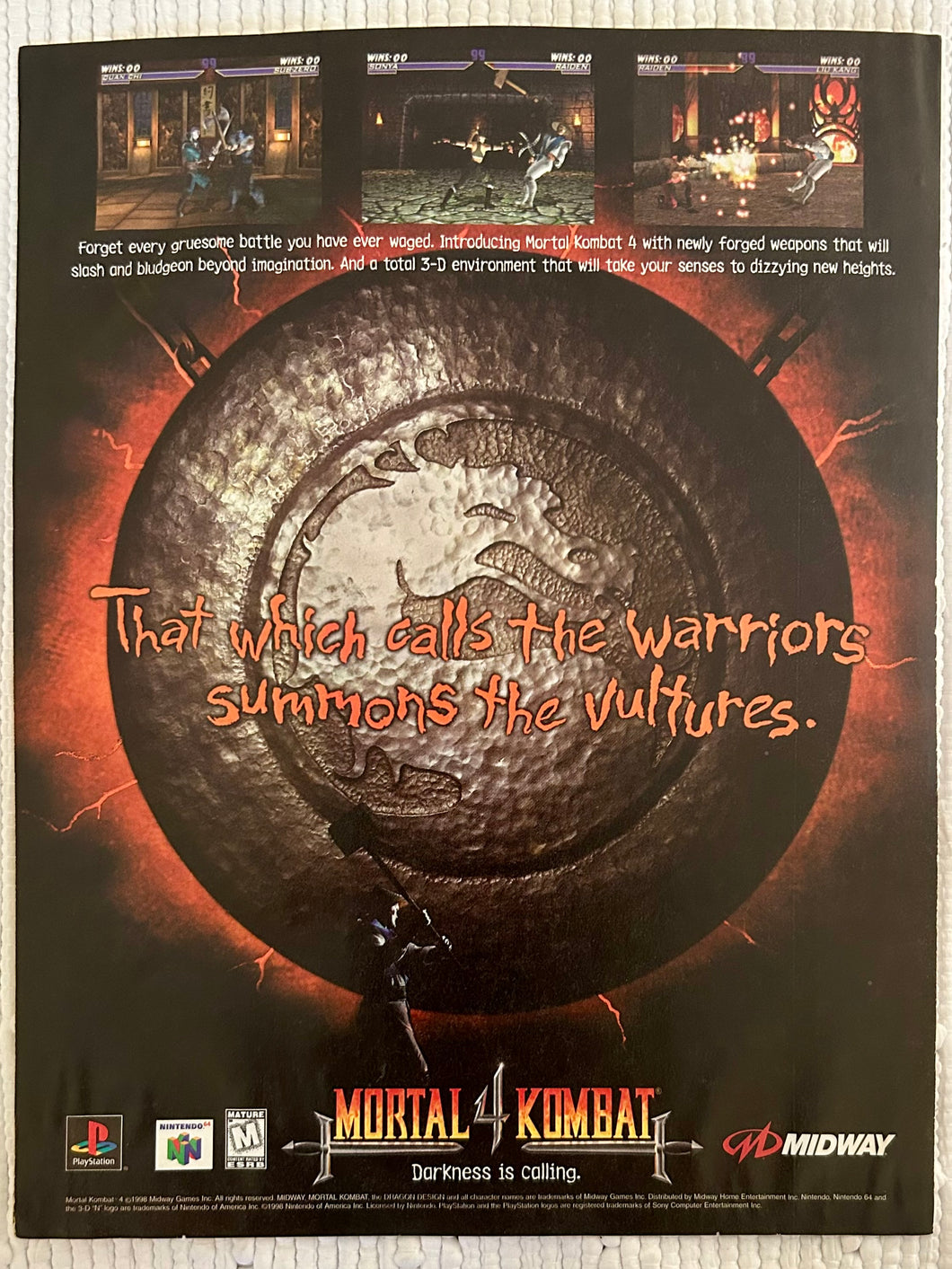 Mortal Kombat 4 - PlayStation N64 - Original Vintage Advertisement - Print Ads - Laminated A4 Poster