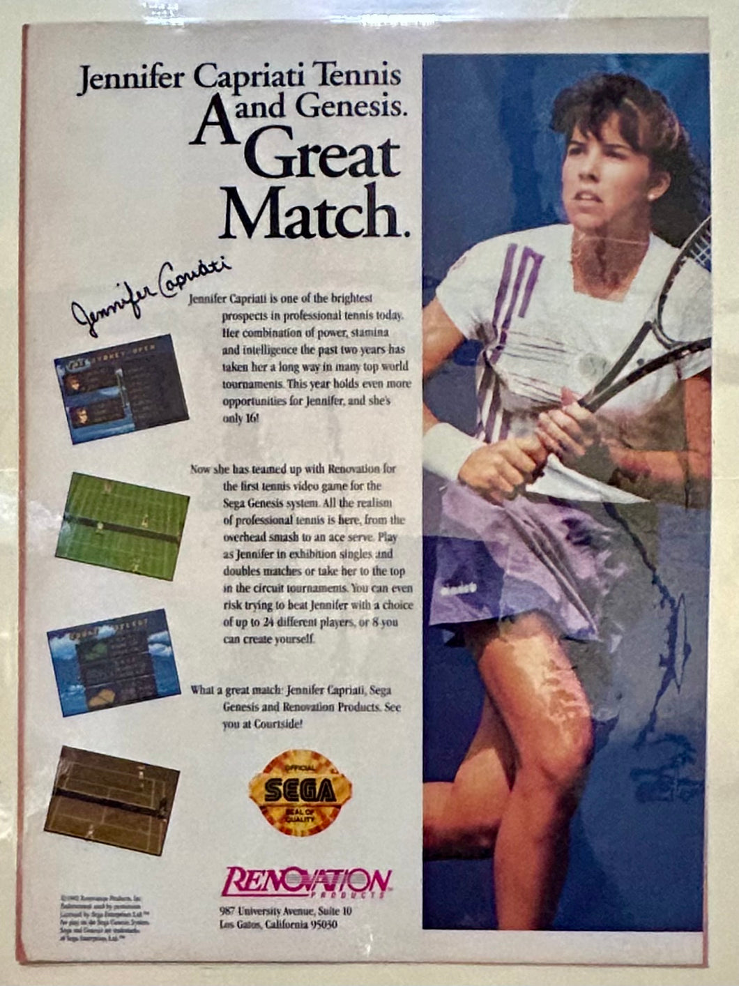 Jennifer Capriati Tennis - Genesis - Original Vintage Advertisement - Print Ads - Laminated A4 Poster