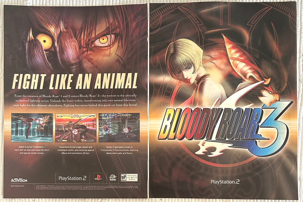 Bloody Roar 3 - PS2 - Original Vintage Advertisement - Print Ads - Laminated A3 Poster