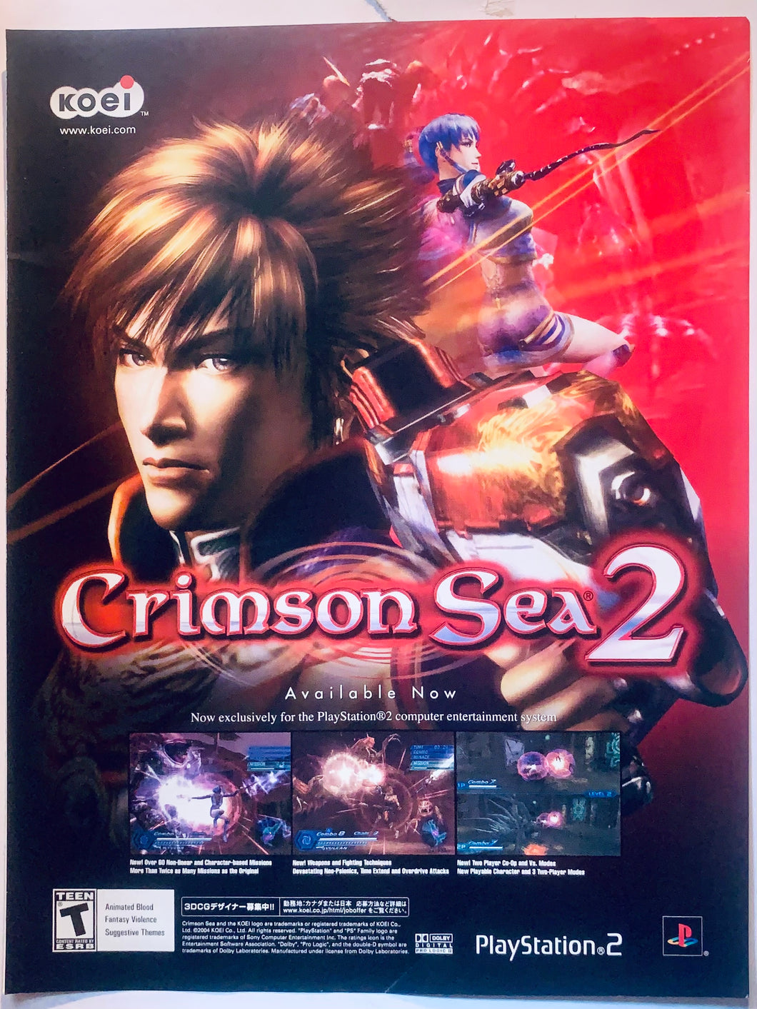 Crimson Sea 2 - PS2 - Original Vintage Advertisement - Print Ads - Laminated A4 Poster