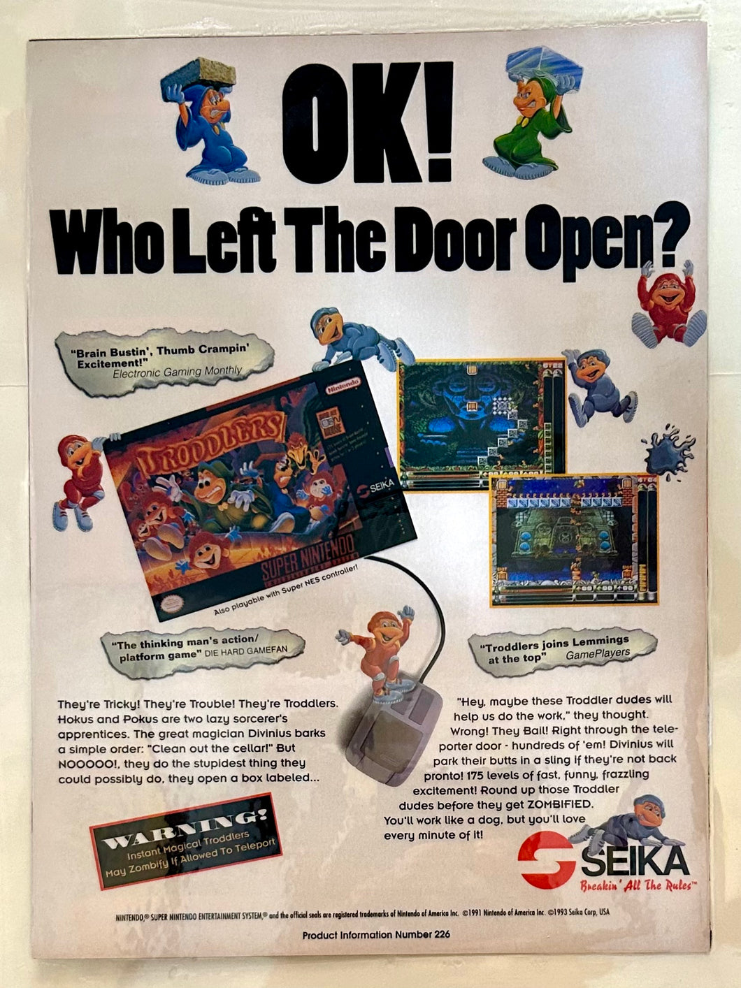 Troddlers - SNES - Original Vintage Advertisement - Print Ads - Laminated A4 Poster