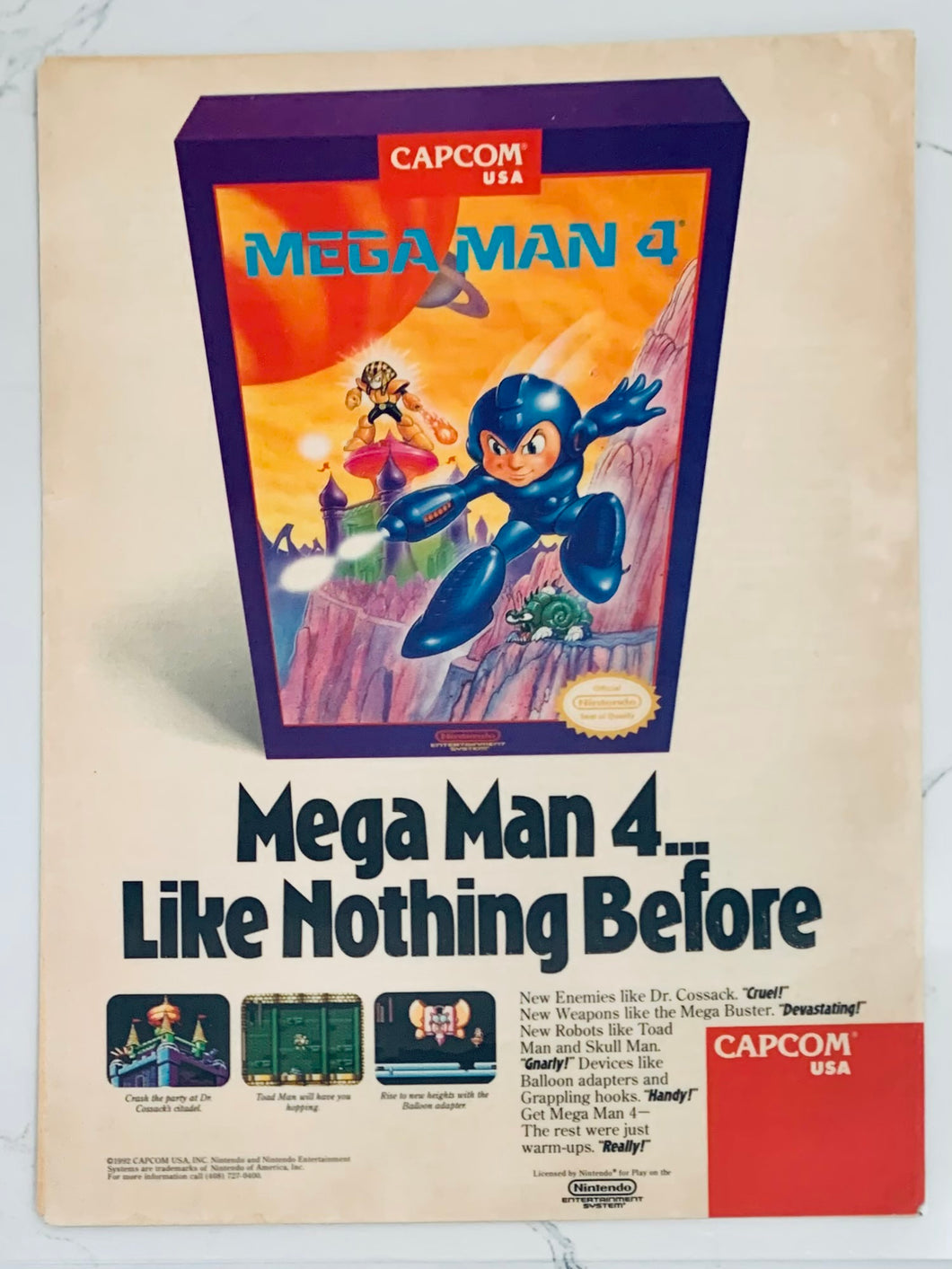 Mega Man 4 - NES - Original Vintage Advertisement - Print Ads - Laminated A4 Poster