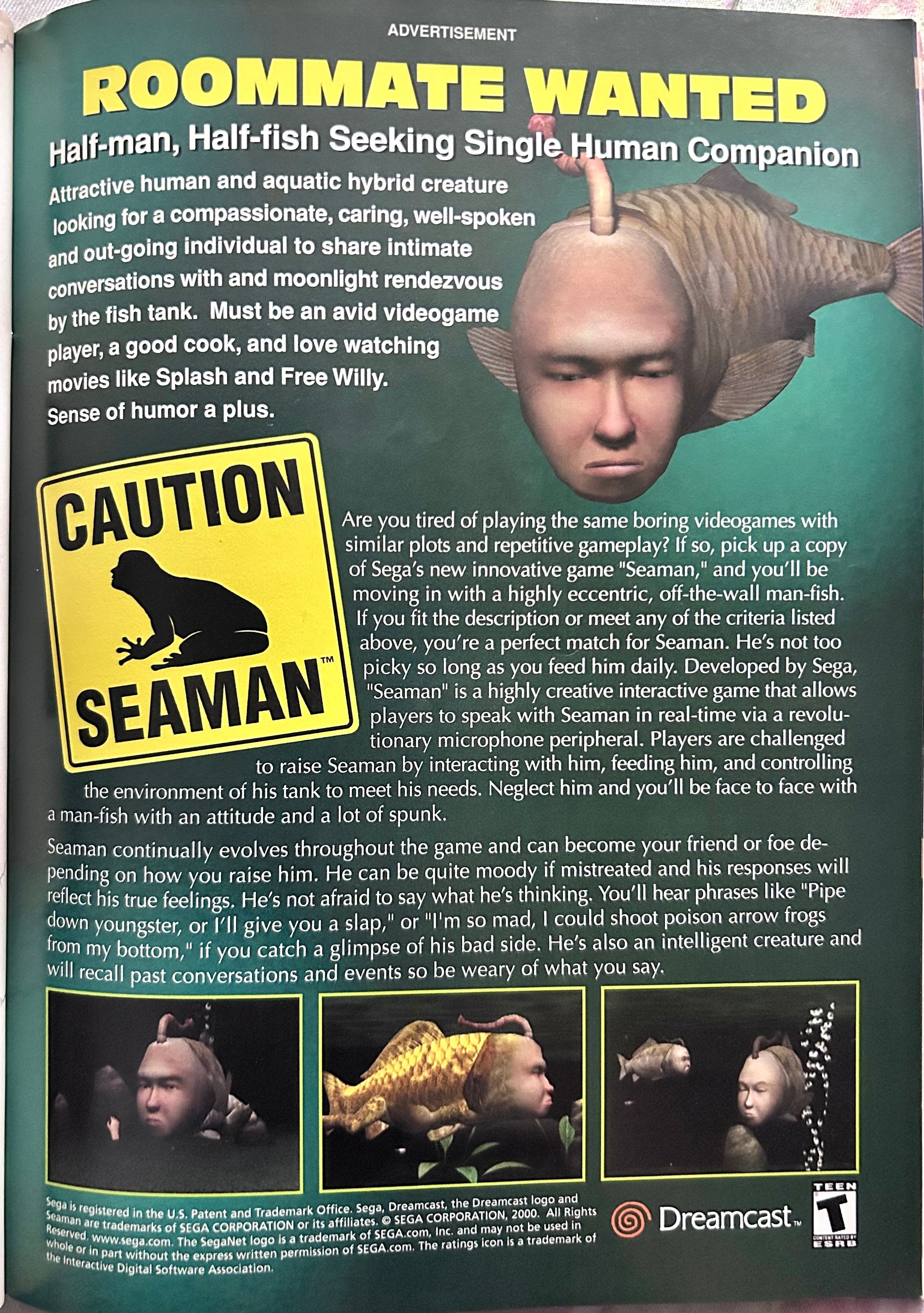 Seaman - Dreamcast - Original Vintage Advertisement - Print Ads 