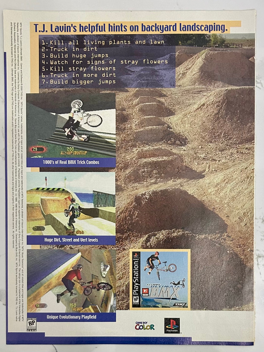 MTV Sports: T.J. Lavin's Ultimate BMX - PlayStation GBC - Original Vintage Advertisement - Print Ads - Laminated A4 Poster