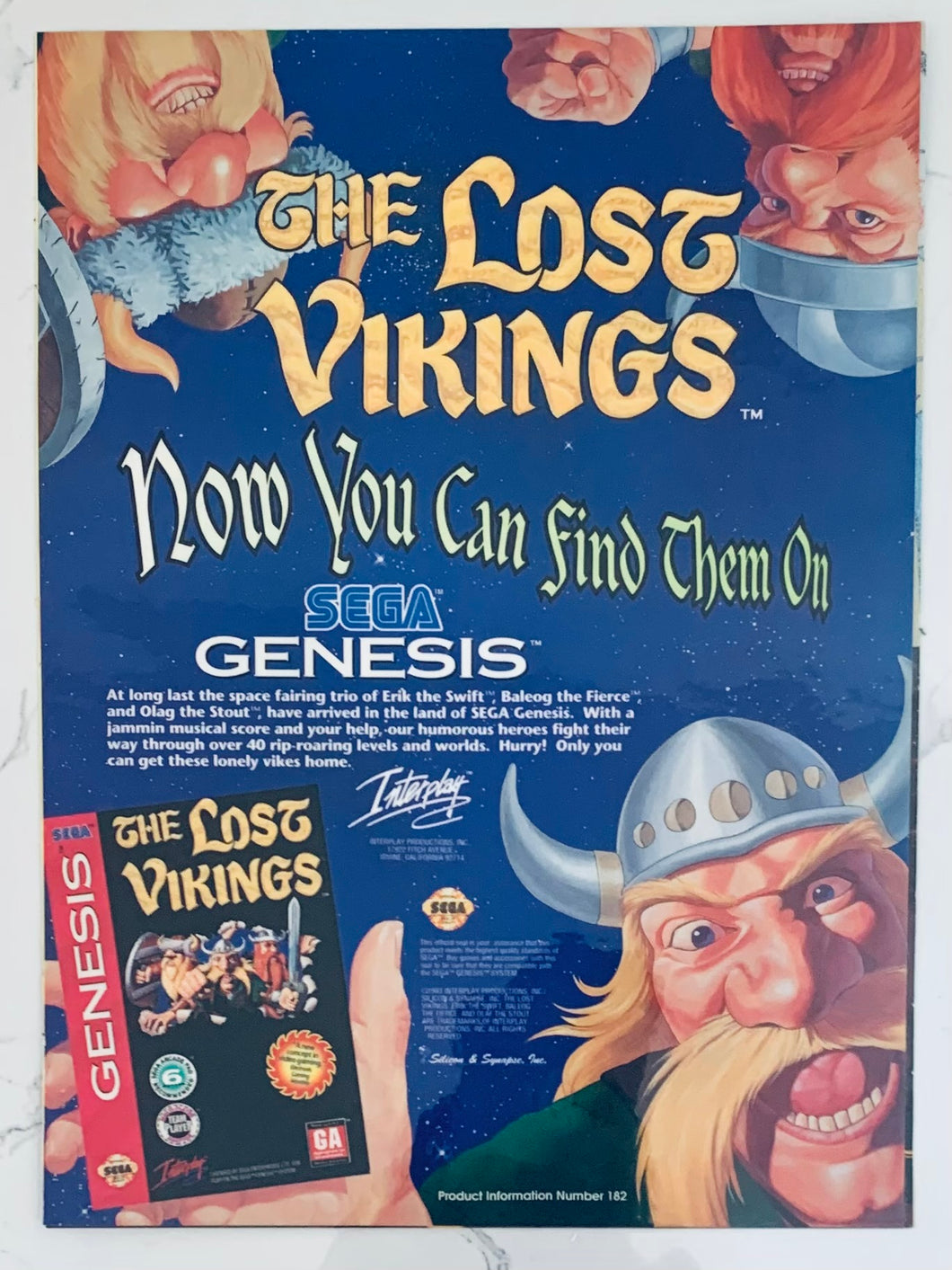 The Lost Vikings - Genesis - Original Vintage Advertisement - Print Ads - Laminated A4 Poster