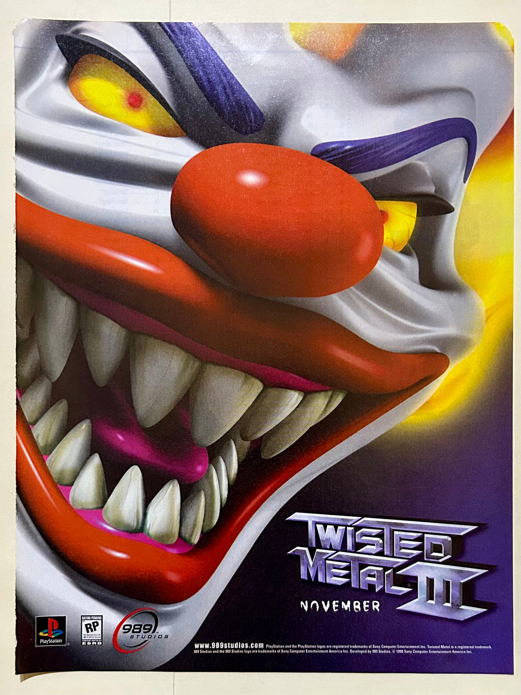 Twisted Metal III - PlayStation - Original Vintage Advertisement - Print Ads - Laminated A4 Poster