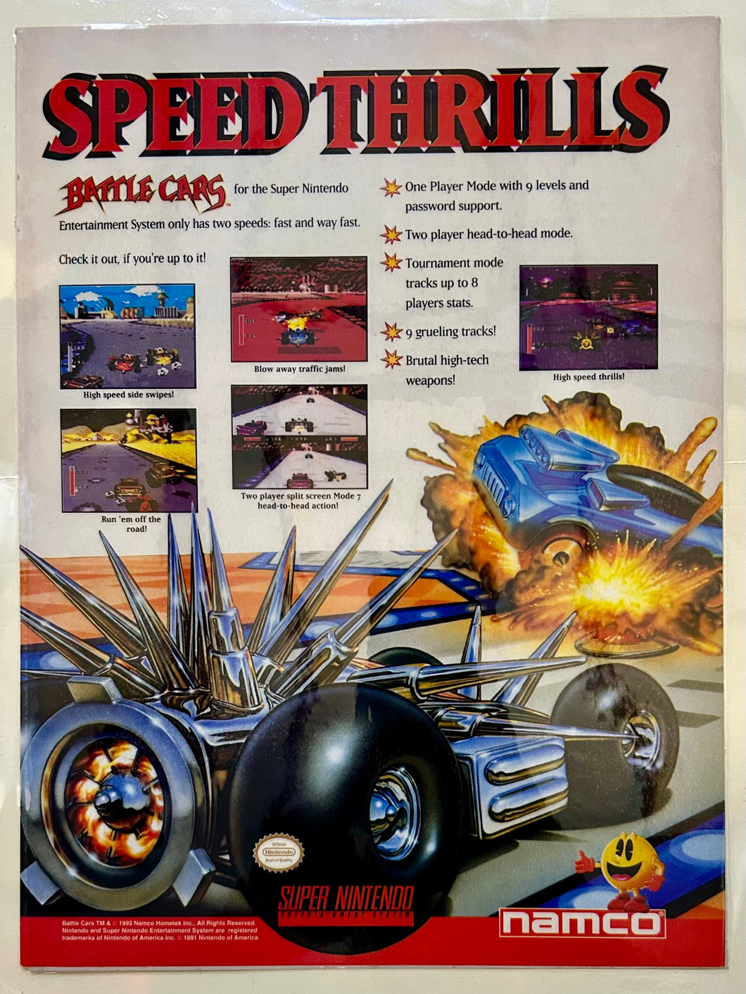Battle Cars - SNES - Original Vintage Advertisement - Print Ads - Laminated A4 Poster