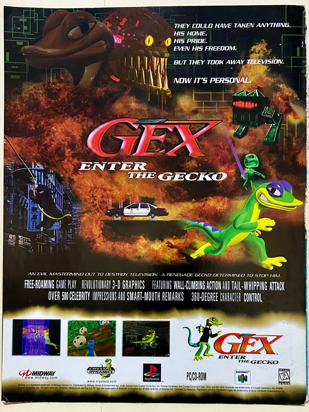Gex: Enter the Gecko - PlayStation N64 - Original Vintage Advertisement - Print Ads - Laminated A4 Poster