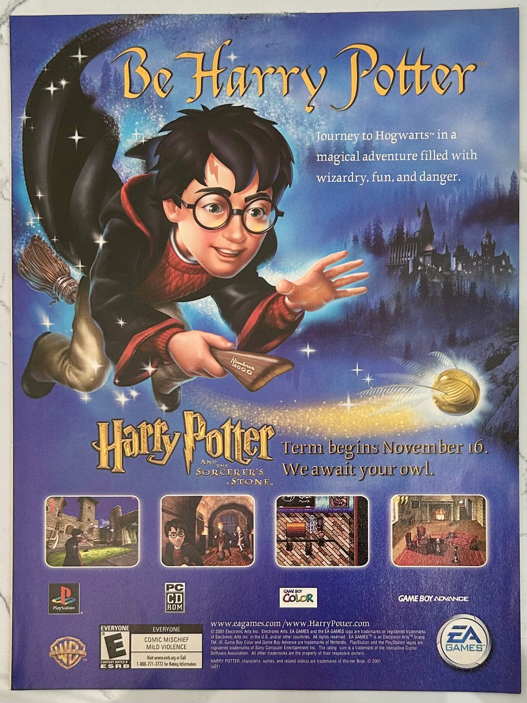 Harry Potter and the Sorcerer's Stone - PlayStation GBC GBA - Original Vintage Advertisement - Print Ads - Laminated A4 Poster