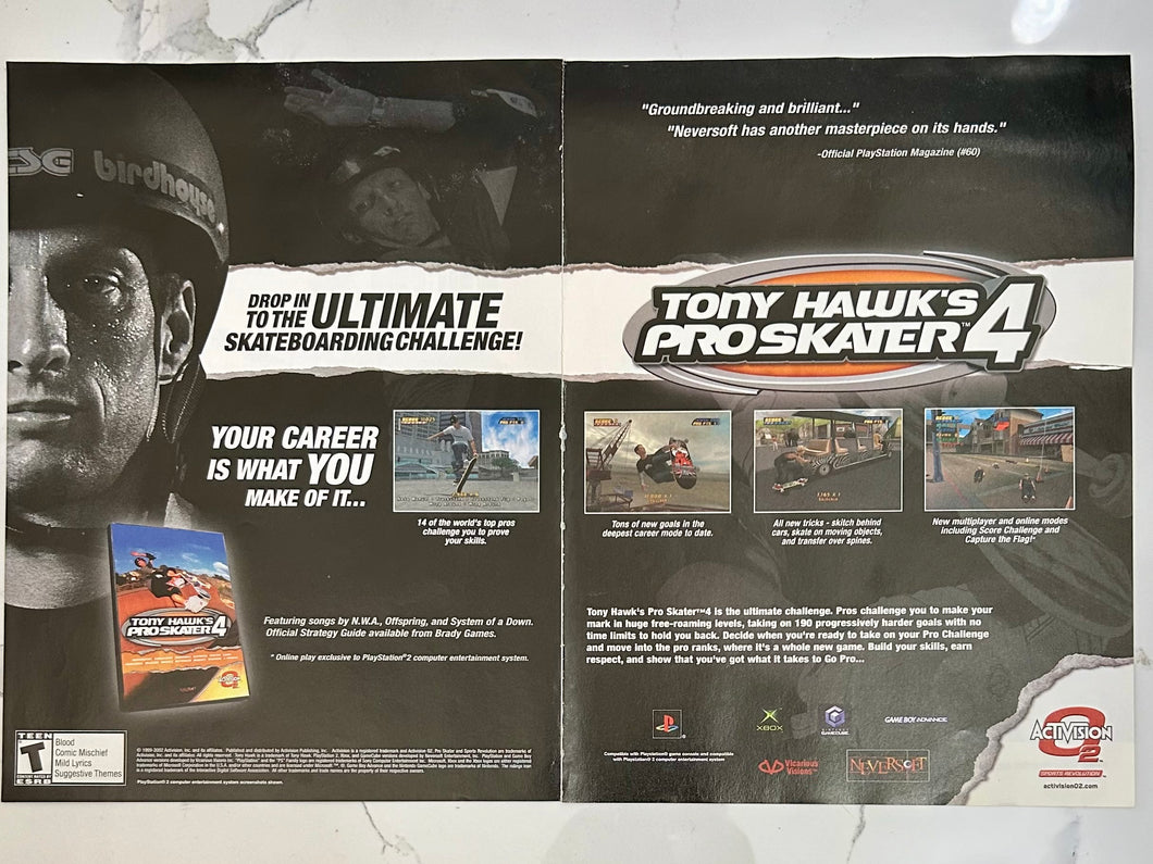Tony Hawk’s Pro Skater 4 - PS2 NGC Xbox GBA - Original Vintage Advertisement - Print Ads - Laminated A3 Poster
