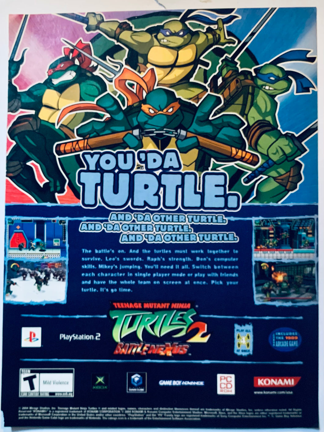 TMNT 2: Battle Nexus - PS2 Xbox NGC GBA - Original Vintage Advertisement - Print Ads - Laminated A4 Poster