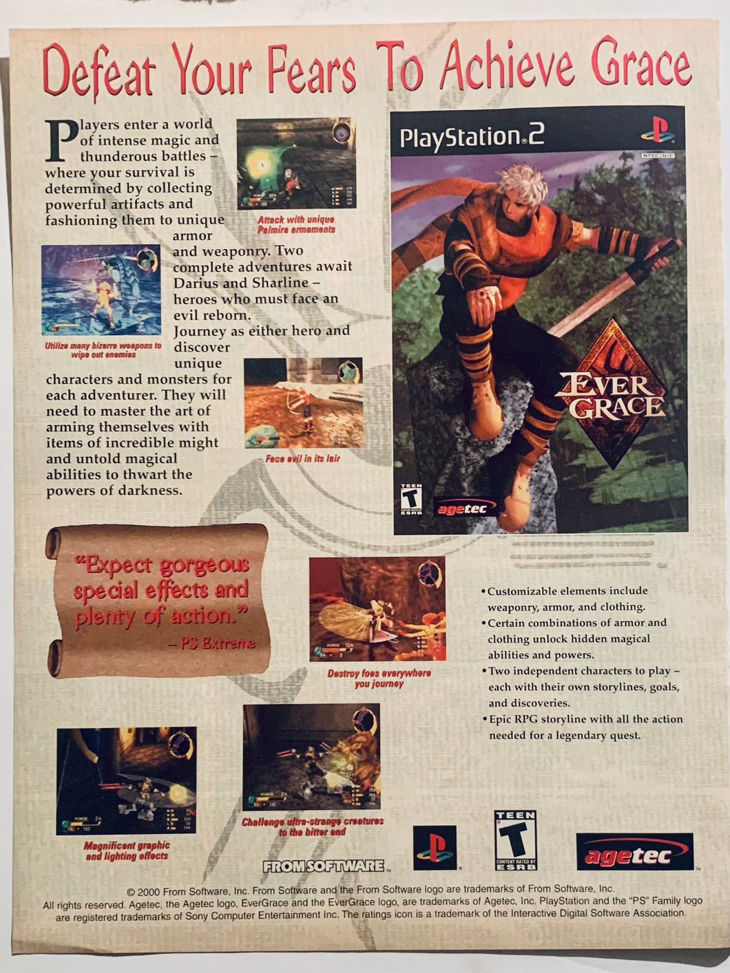 Ever Grace - PS2 - Original Vintage Advertisement - Print Ads - Laminated A4 Poster