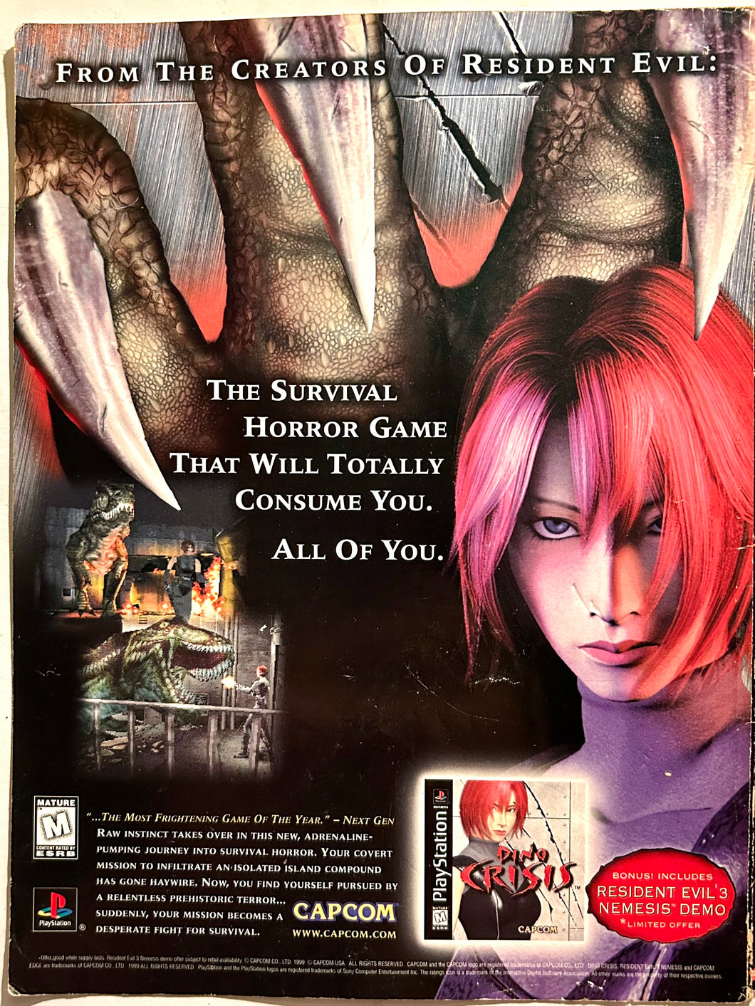 Dino Crisis - PlayStation - Original Vintage Advertisement - Print Ads - Laminated A4 Poster