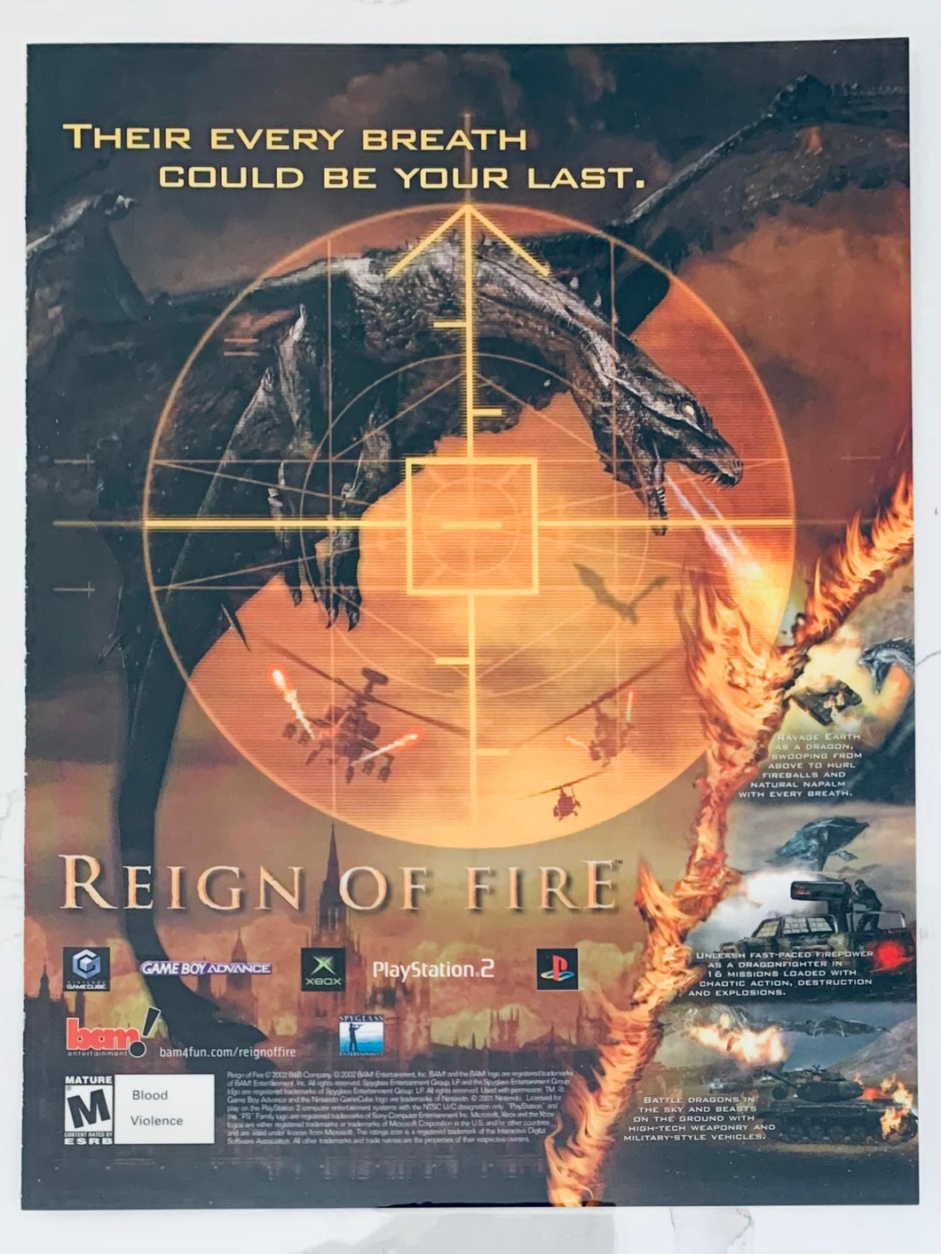 Reign of Fire - PS2 NGC Xbox - Original Vintage Advertisement - Print Ads - Laminated A4 Poster