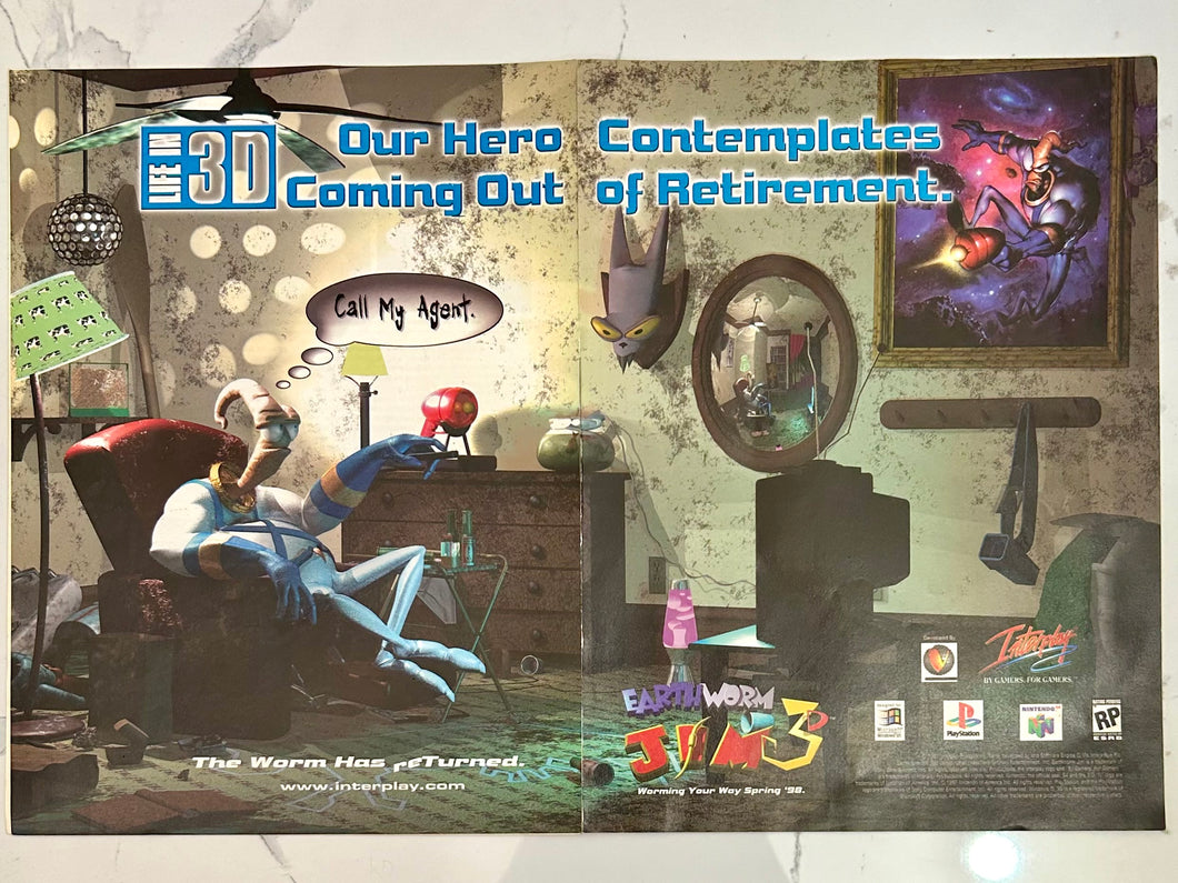 Earthworm Jim 3D - PlayStation N64 PC - Original Vintage Advertisement - Print Ads - Laminated A3 Poster