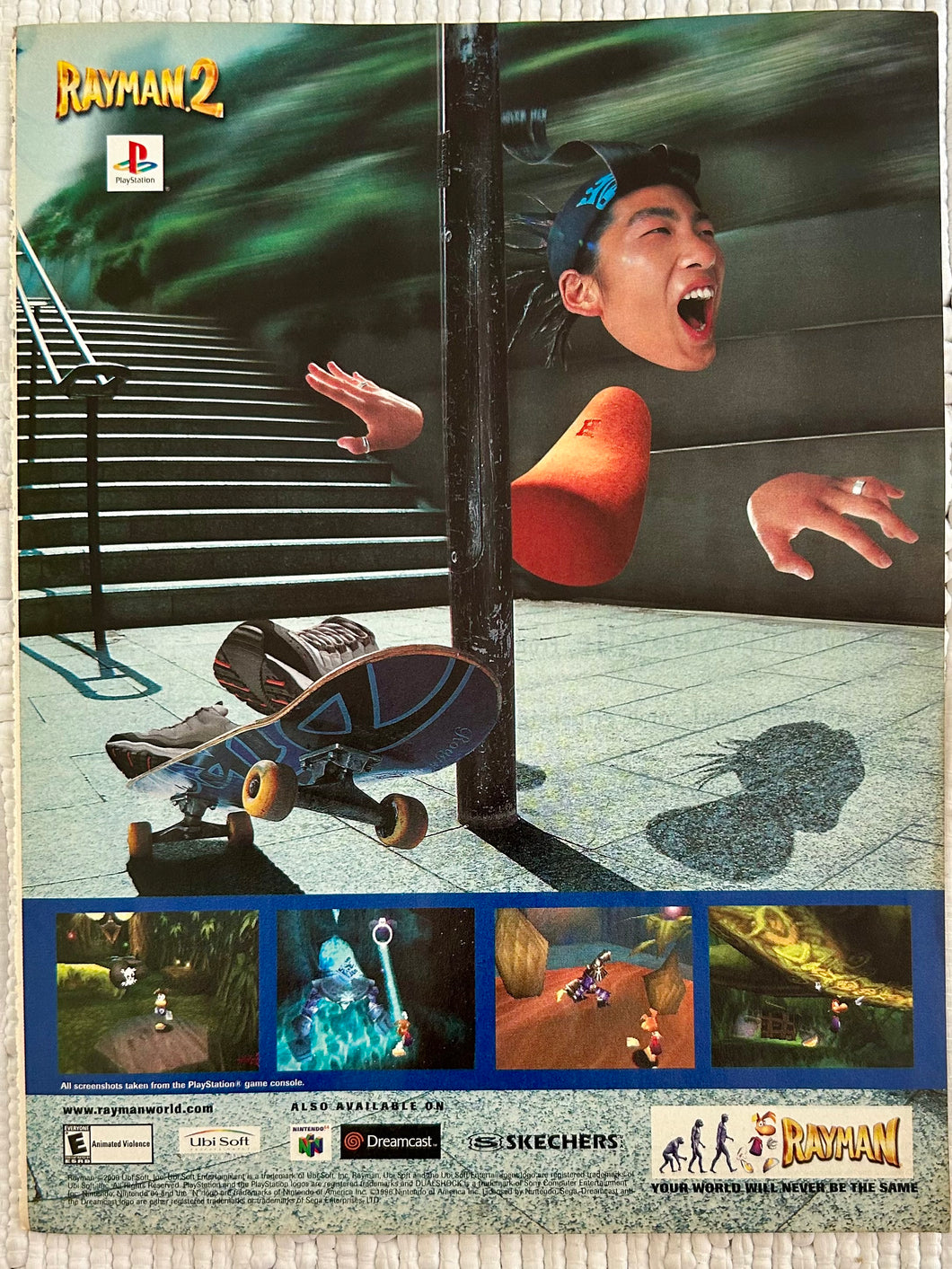 Rayman 2 - PlayStation Dreamcast N64 - Original Vintage Advertisement - Print Ads - Laminated A4 Poster
