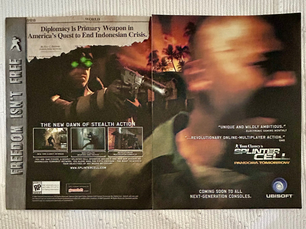 Tom Clancy’s Splinter Cell: Pandora Tomorrow - PS2 NGC Xbox - Original Vintage Advertisement - Print Ads - Laminated A3 Poster