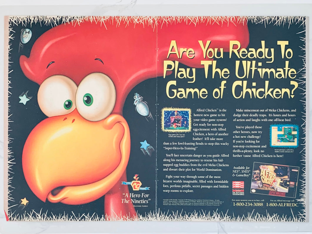 Alfred Chicken - NES SNES GB - Original Vintage Advertisement - Print Ads - Laminated A3 Poster