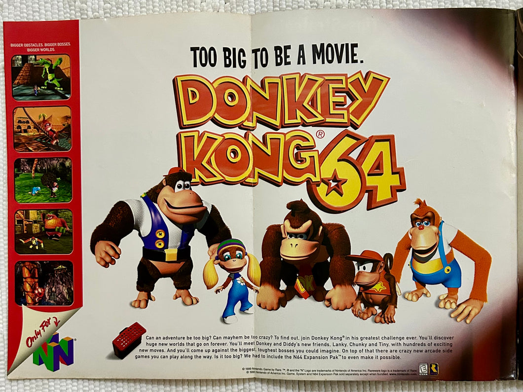 Donkey Kong 64 - N64 - Original Vintage Advertisement - Print Ads - Laminated A3 Poster
