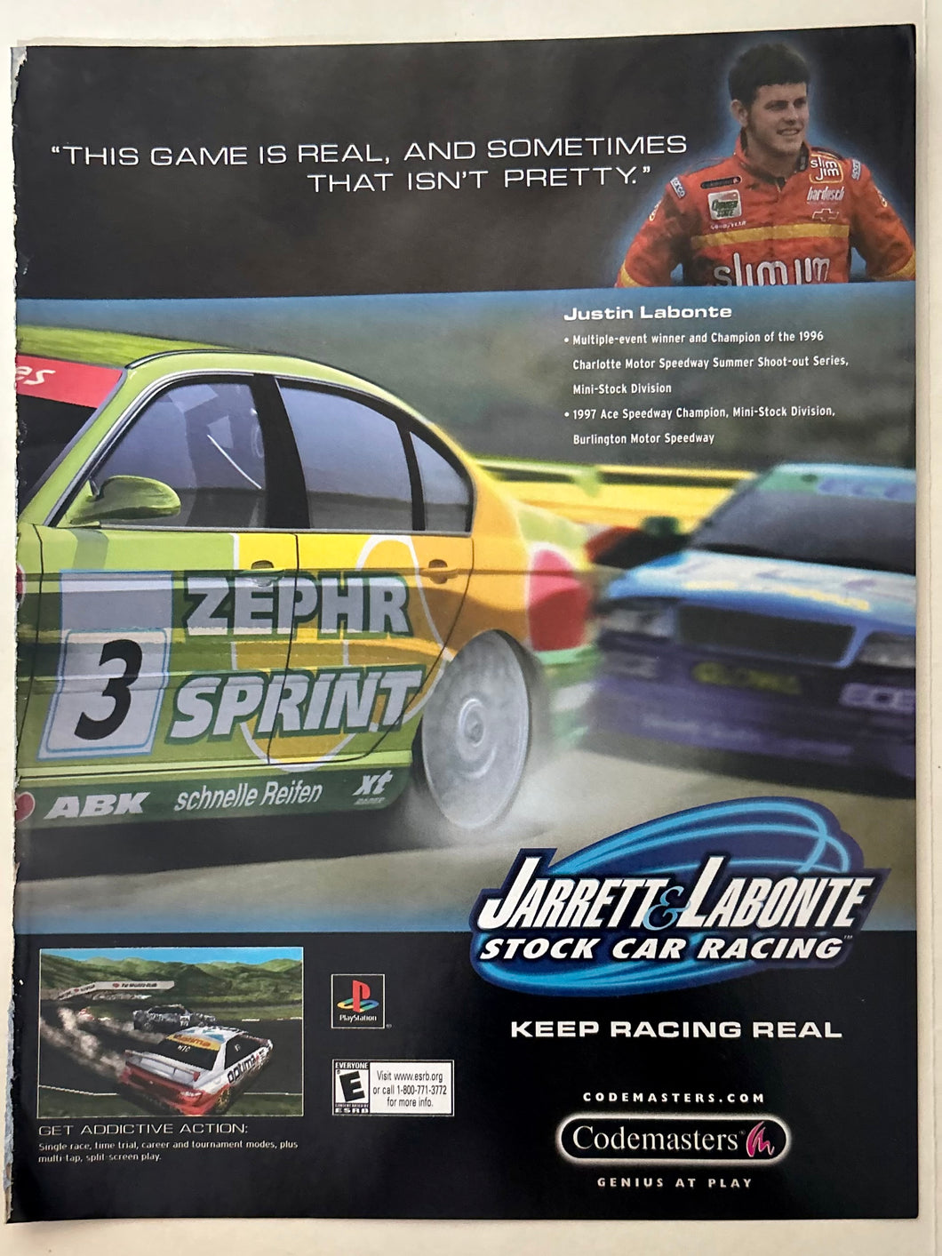 Jarrett & Labonte Stock Car Racing - PlayStation - Original Vintage Advertisement - Print Ads - Laminated A4 Poster