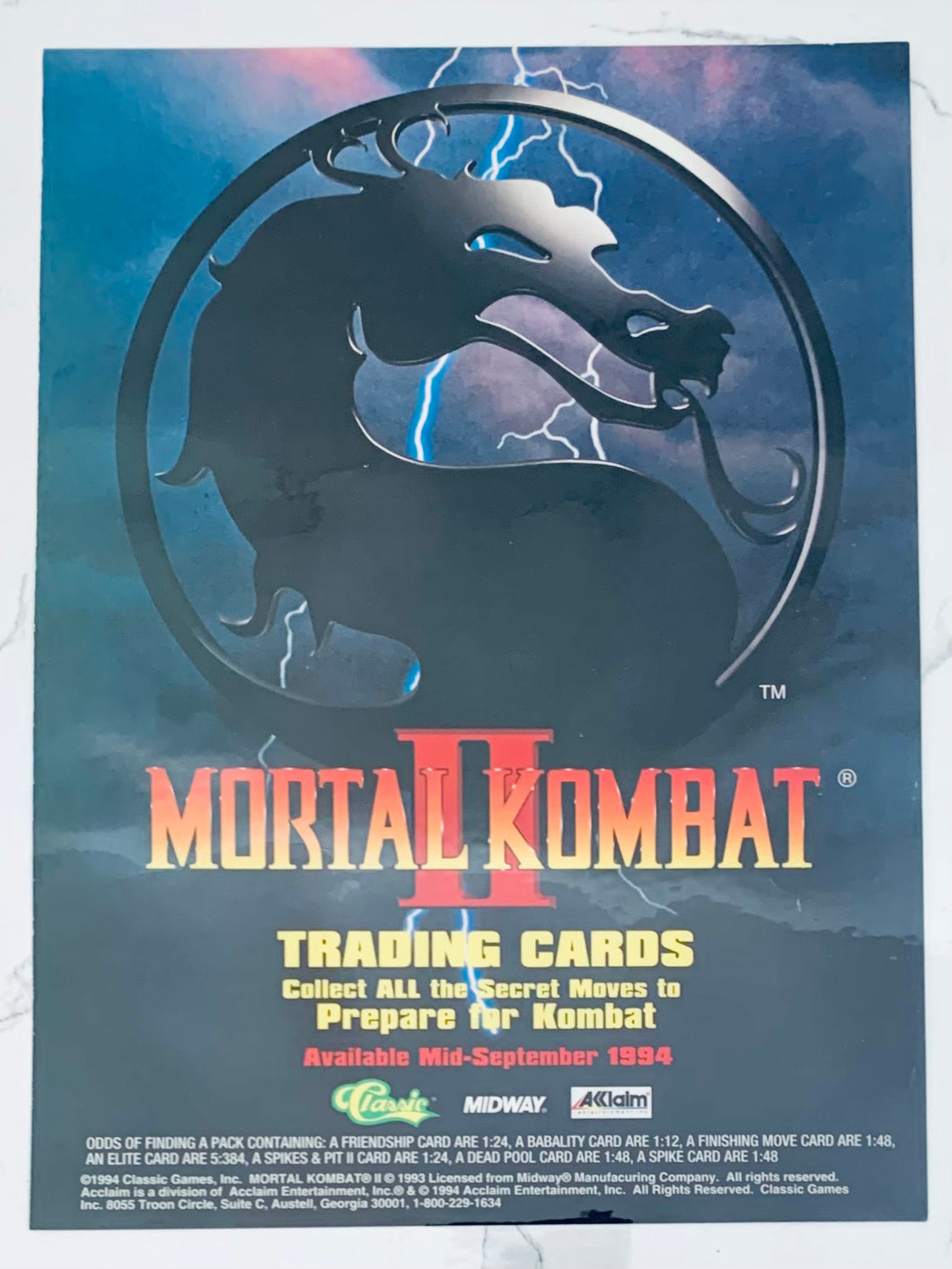 Mortal Kombat II Trading Cards - SNES Genesis - Original Vintage Advertisement - Print Ads - Laminated A4 Poster