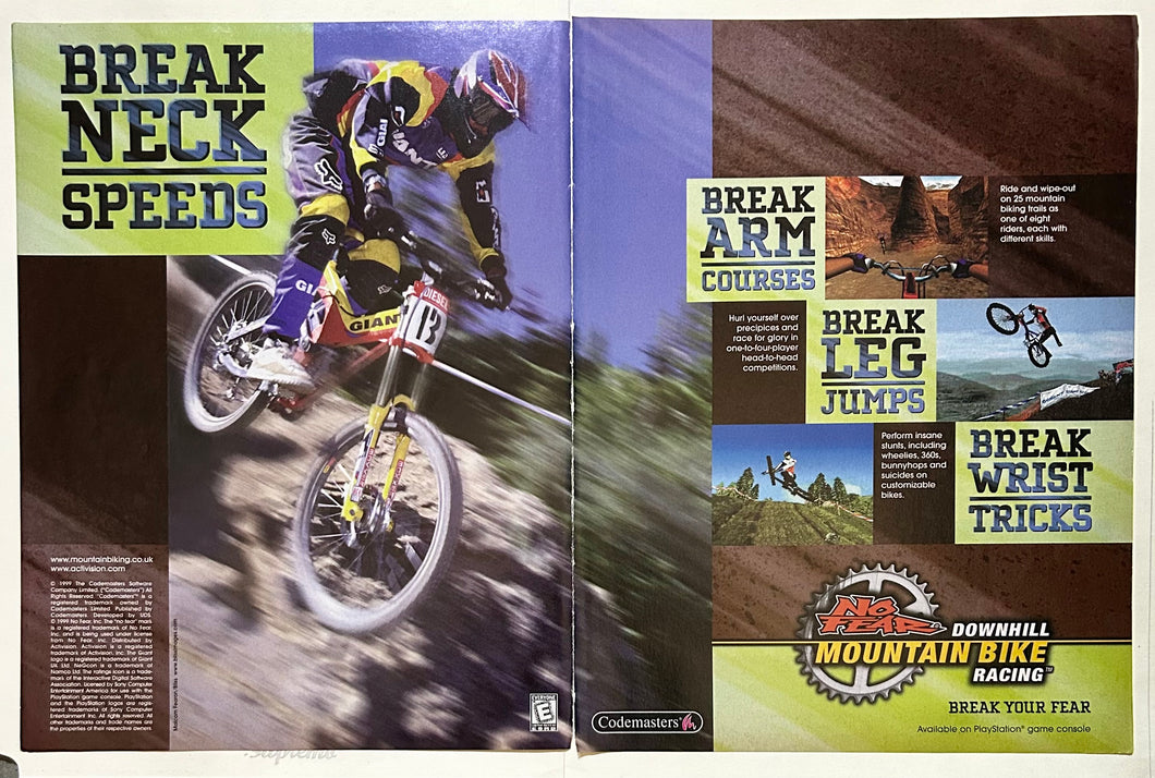 No Fear Downhill Mountain Biking - PlayStation - Original Vintage Advertisement - Print Ads - Laminated A3 Poster