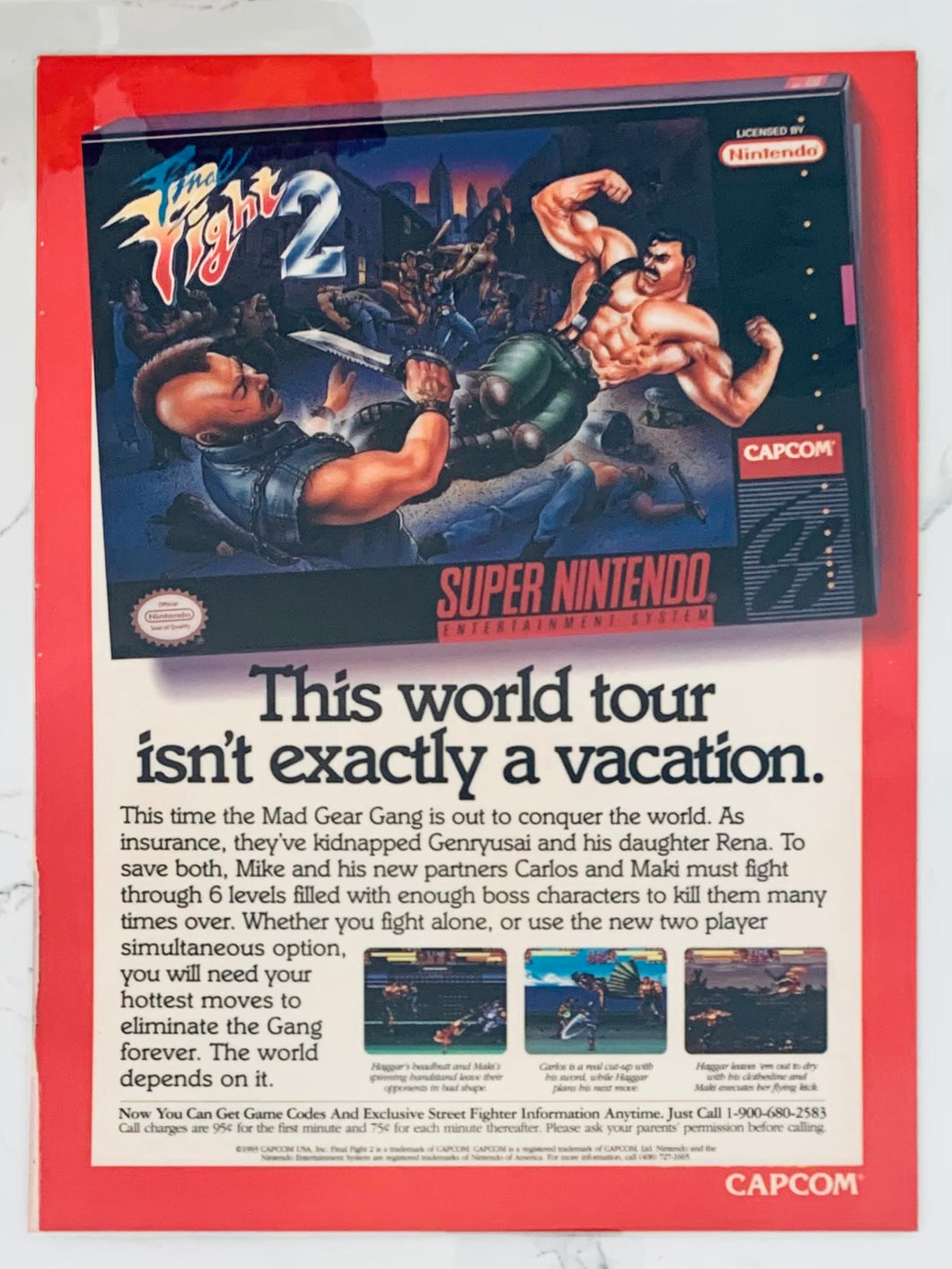 Final Fight II - SNES - Original Vintage Advertisement - Print Ads - Laminated A4 Poster
