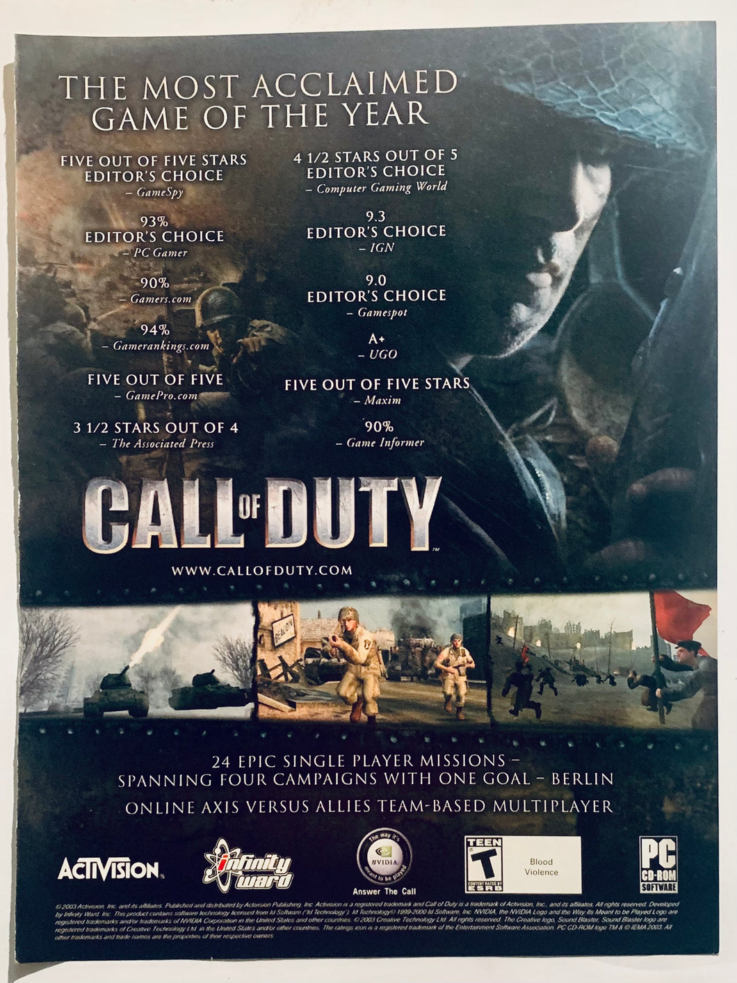 Call of Duty - PC - Original Vintage Advertisement - Print Ads - Laminated A4 Poster