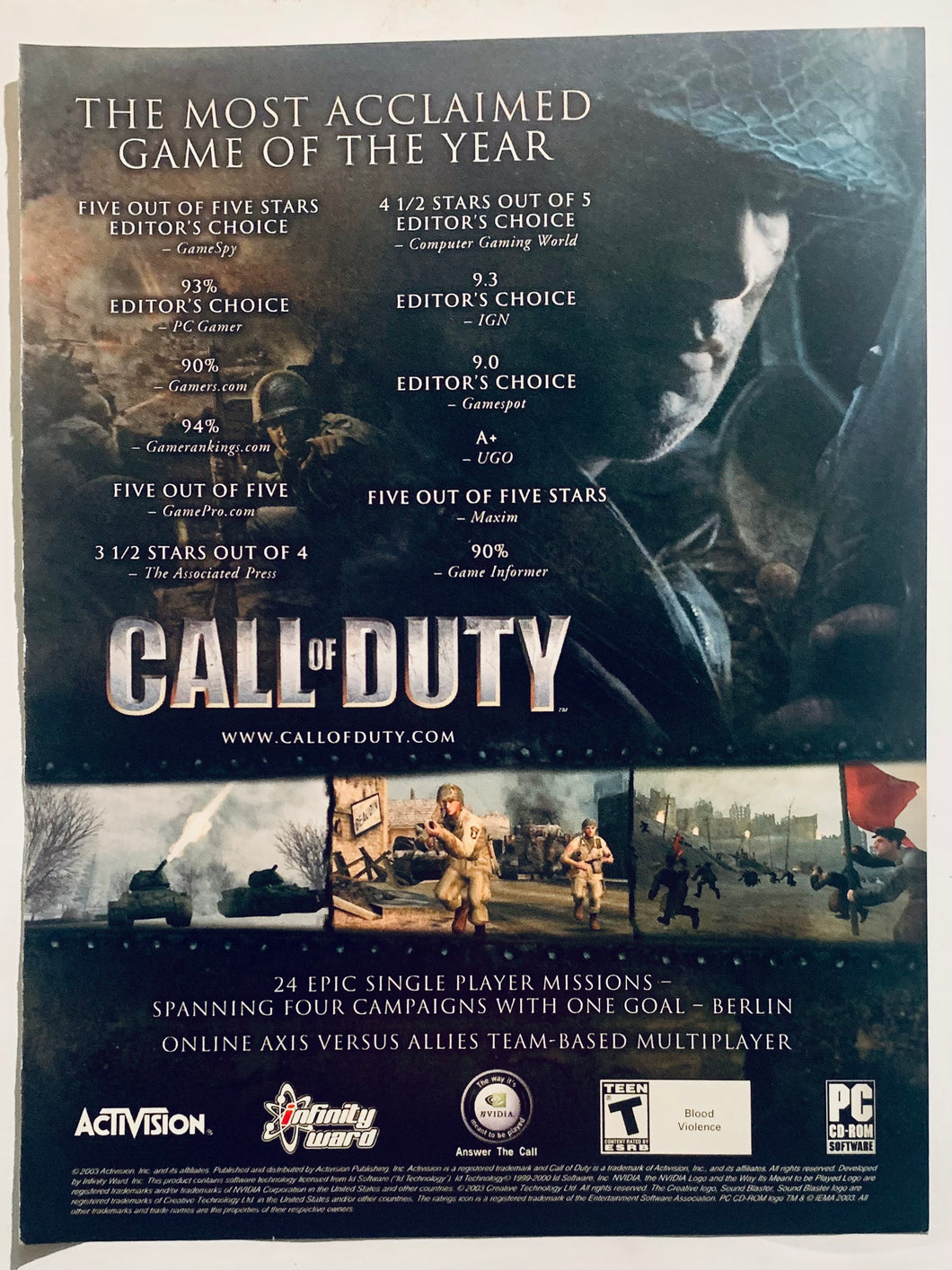 Cod Advertisement Call of Duty - PC - Original Vintage Advertisement - Print Ads - Lamin ...
