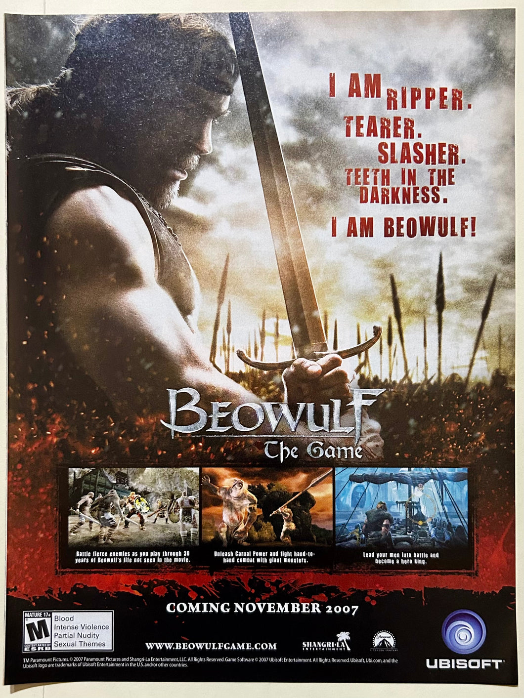 Beowulf: The Game - PS3 360 PSP PC - Original Vintage Advertisement - Print Ads - Laminated A4 Poste