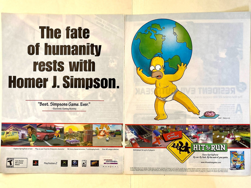 The Simpsons: Hit & Run - PS2 Xbox NGC PC - Original Vintage Advertisement - Print Ads - Laminated A3 Poster
