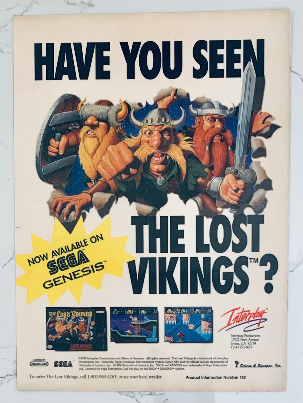 The Lost Vikings - SNES - Original Vintage Advertisement - Print Ads - Laminated A4 Poster