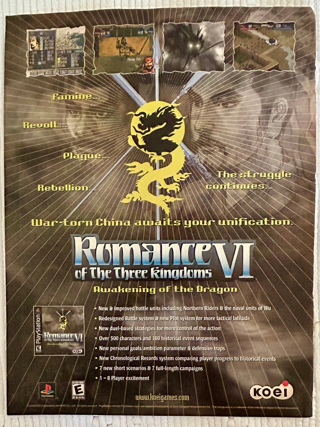 Romance of the Three Kingdoms VI - PlayStation - Original Vintage Advertisement - Print Ads - Laminated A4 Poster