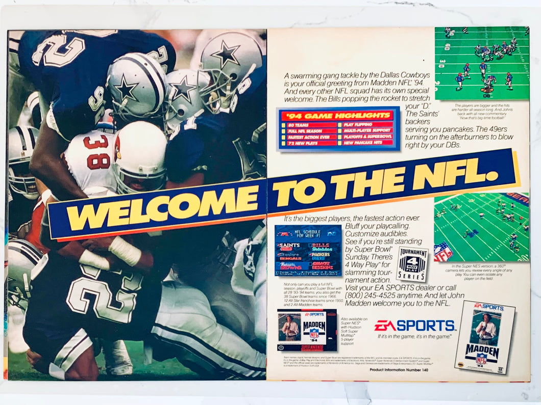 Madden NFL ‘94 - SNES Genesis - Original Vintage Advertisement - Print Ads - Laminated A3 Poster