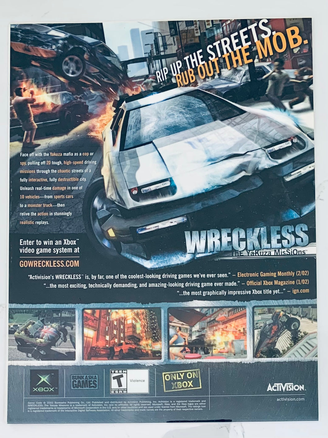 Wreckless: The Yakuza Missions - Xbox - Original Vintage Advertisement - Print Ads - Laminated A4 Poster