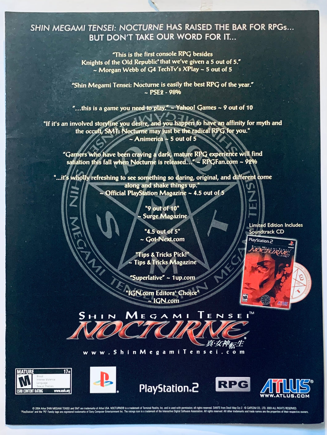 Shin Megami Tensei: Nocturne - PS2 - Original Vintage Advertisement - Print Ads - Laminated A4 Poster