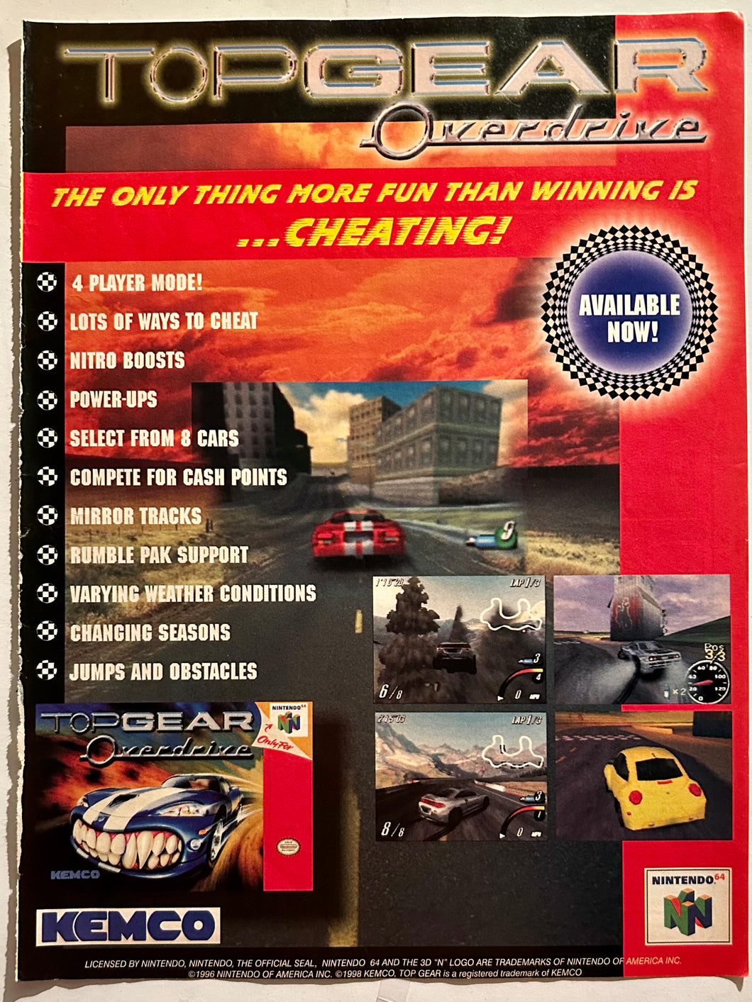 Top Gear Overdrive - N64 - Original Vintage Advertisement - Print Ads - Laminated A4 Poster