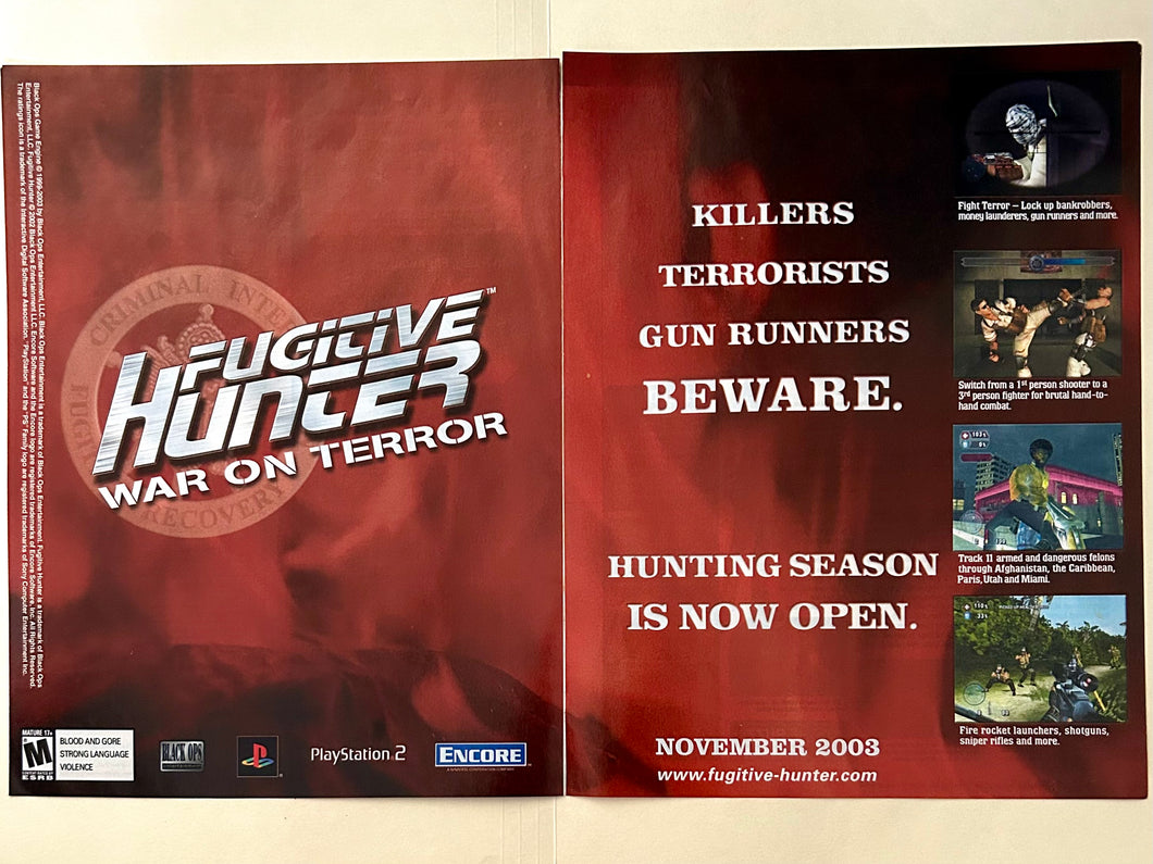 Fugitive Hunter: War on Terror - PS2 - Original Vintage Advertisement - Print Ads - Laminated A3 Poster