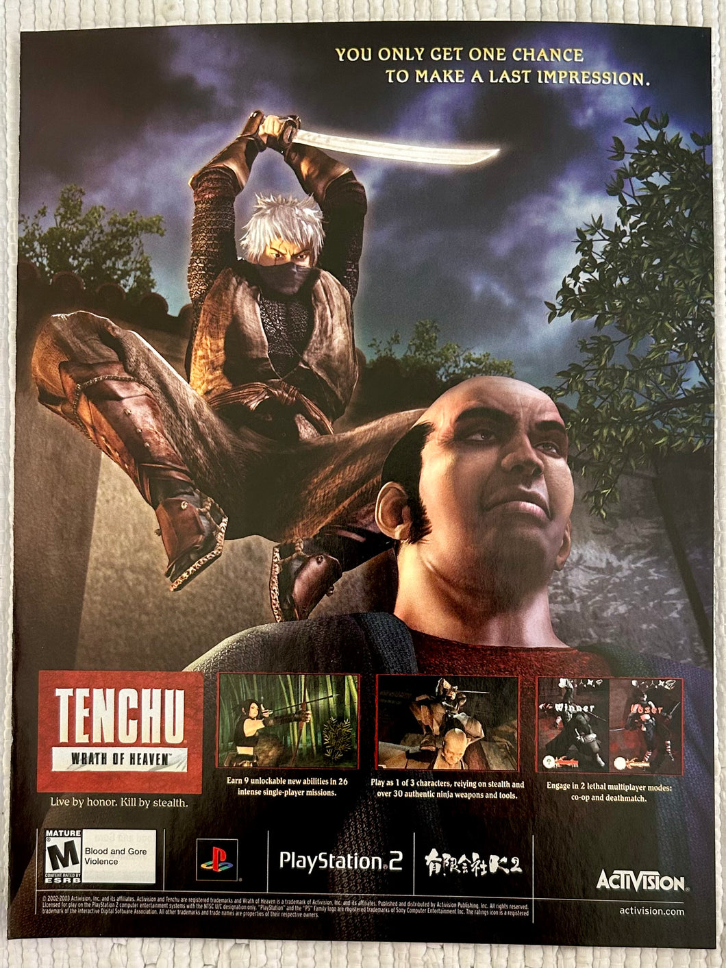 Tenchu: Wrath of Heaven - PS2 - Original Vintage Advertisement - Print Ads - Laminated A4 Poster