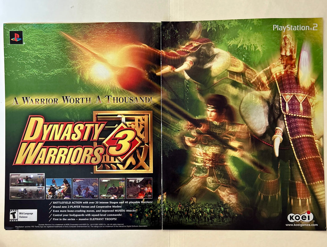 Dynasty Warriors 3 - PS2 - Original Vintage Advertisement - Print Ads - Laminated A3 Poster