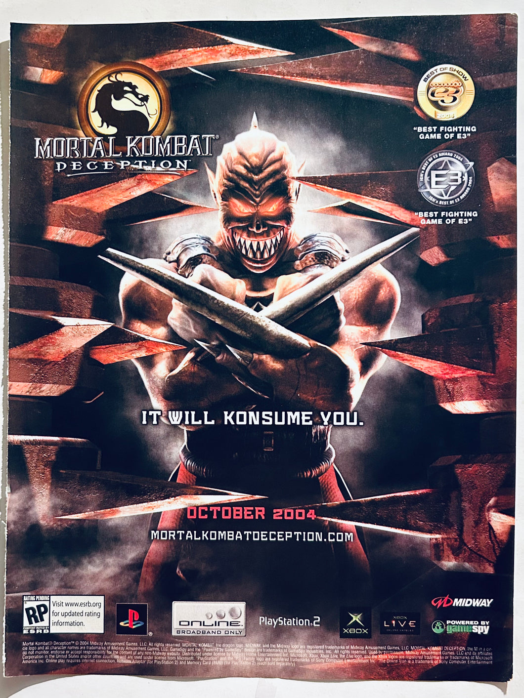 Mortal Kombat Deception - PS2 Xbox - Original Vintage Advertisement - Print Ads - Laminated A4 Poster