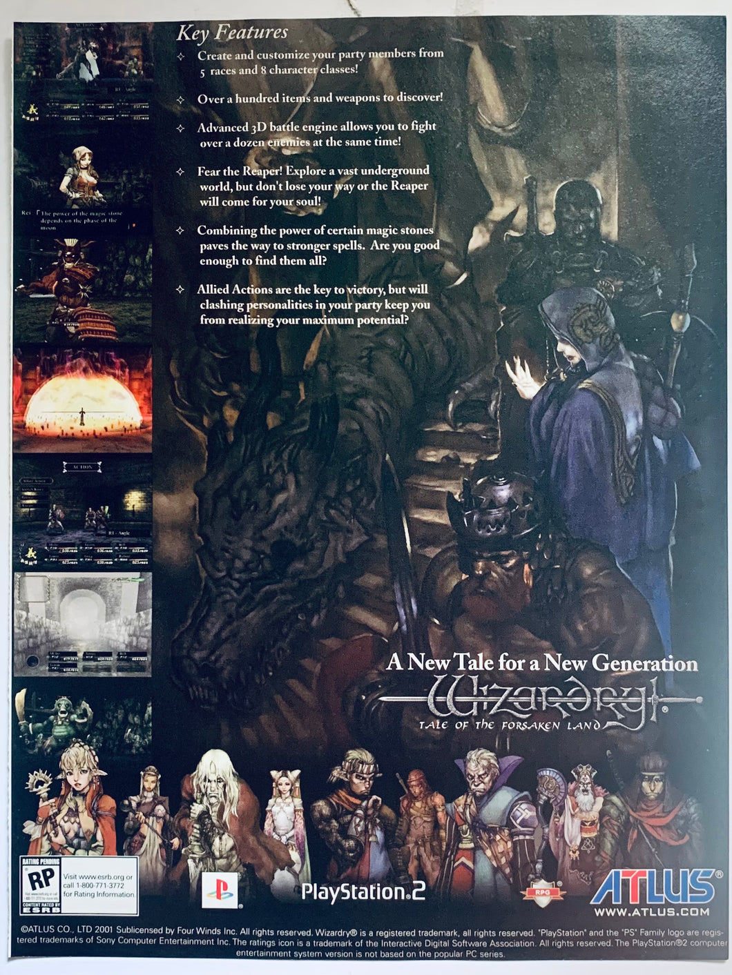 Wizardry: Tale of the Forsaken Land - PS2 - Original Vintage Advertisement - Print Ads - Laminated A4 Poster