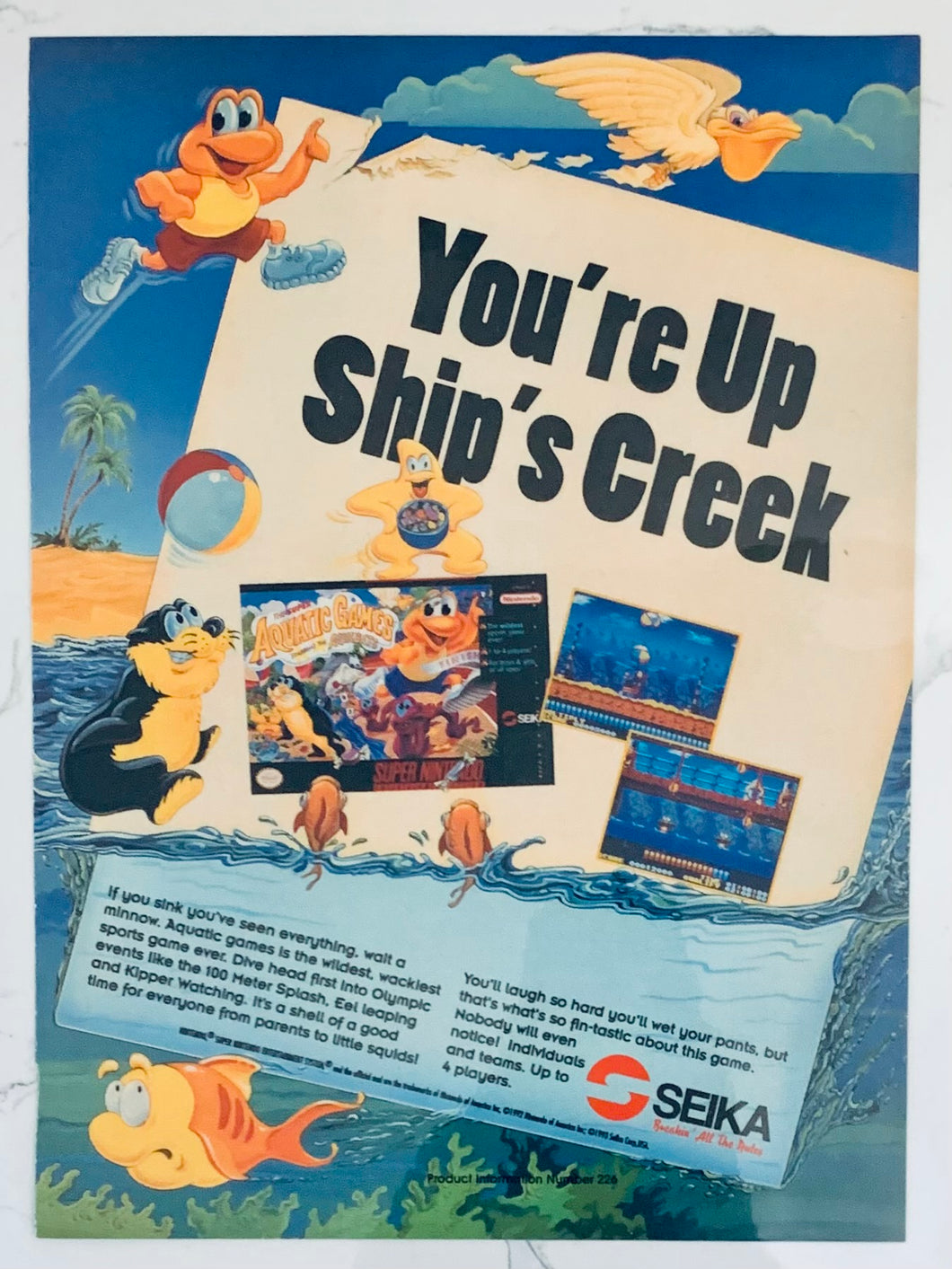 Aquatic Games - SNES - Original Vintage Advertisement - Print Ads - Laminated A4 Poster
