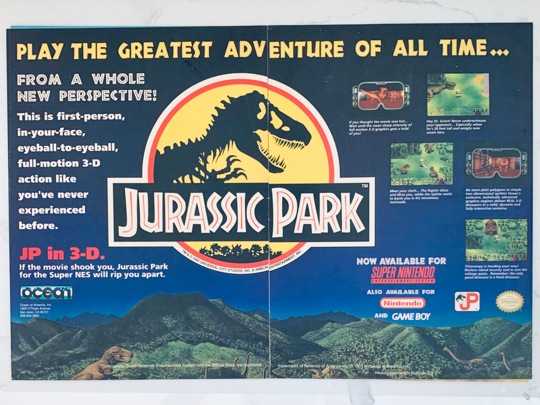 Jurassic Park - SNES GB - Original Vintage Advertisement - Print Ads - Laminated A3 Poster