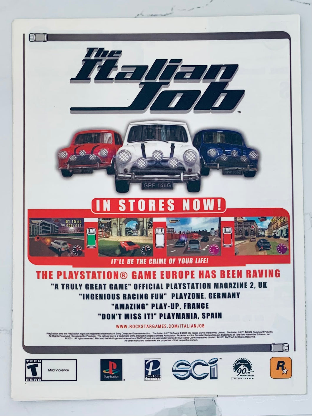 The Italian Job - PlayStation - Original Vintage Advertisement - Print Ads - Laminated A4 Poster